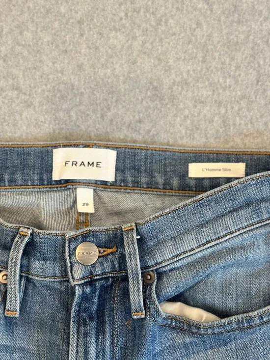 Frame Denim Men's L’Home Slim Straight Jeans in Mid Blue Wash - Picture 5 of 11